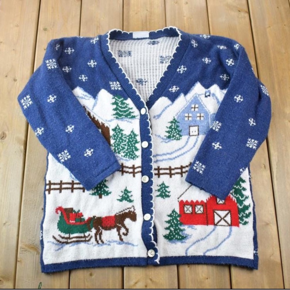 Vintage 1990s Willow Bay Cute Christmas Button Up Sweater Cardigan